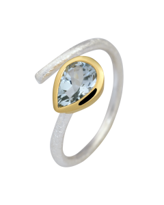 Schicker Ring mit Aquamarin, teilvergoldet
