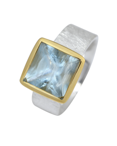 Göttlicher Ring mit Aquamarin, teilvergoldet
