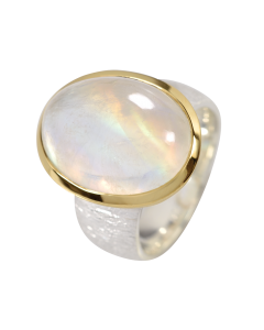 Majestätischer Ring mit Regenbogenmondstein, teilvergoldet