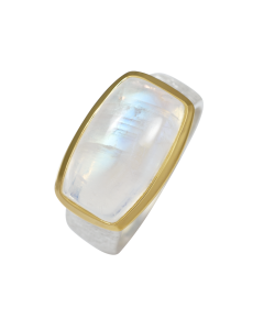 Leuchtender Ring mit Regenbogenmondstein, teilvergoldet