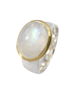 Charmanter Ring mit Regenbogenmondstein, teilvergoldet