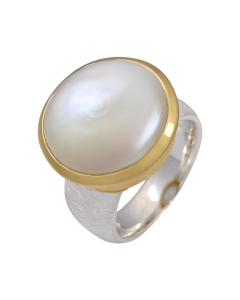 Beeindruckender Ring mit Perle, teilvergoldet 